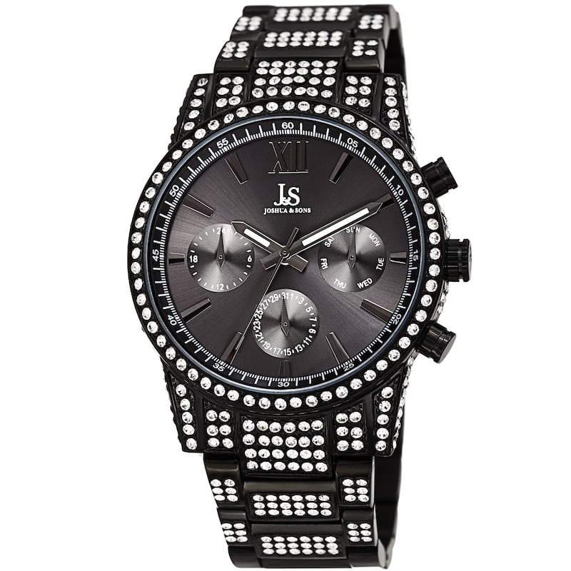 Joshua & Sons Men's Calendar Date Radiant Crystal Black Bracelet Watch