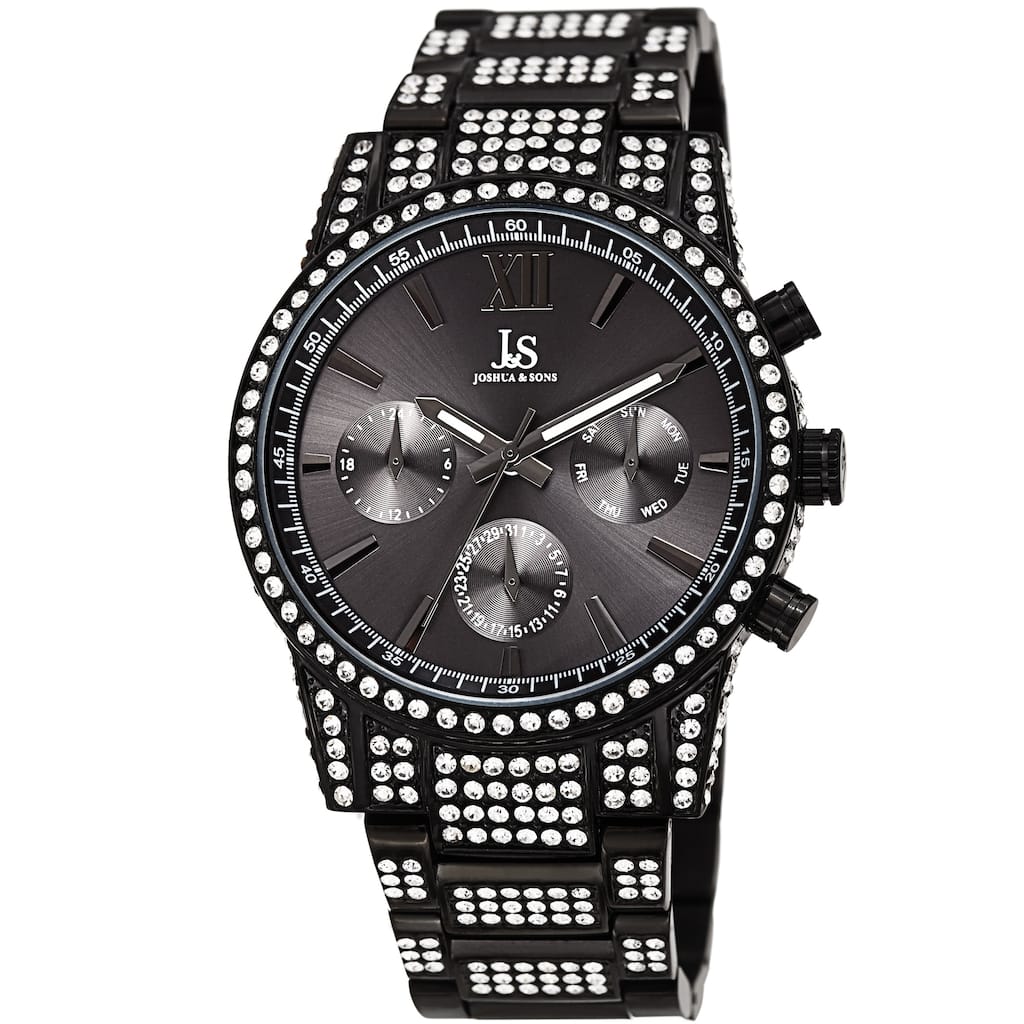 Joshua & Sons Men's Calendar Date Radiant Crystal Black Bracelet Watch