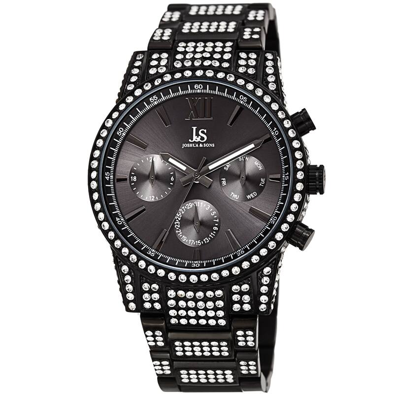 Joshua & Sons Men's Calendar Date Radiant Crystal Black Bracelet Watch