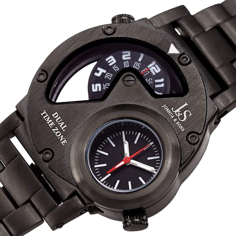 Joshua & Sons Men's Dual Time Transparent Stainless Steel Black Bracelet Watch