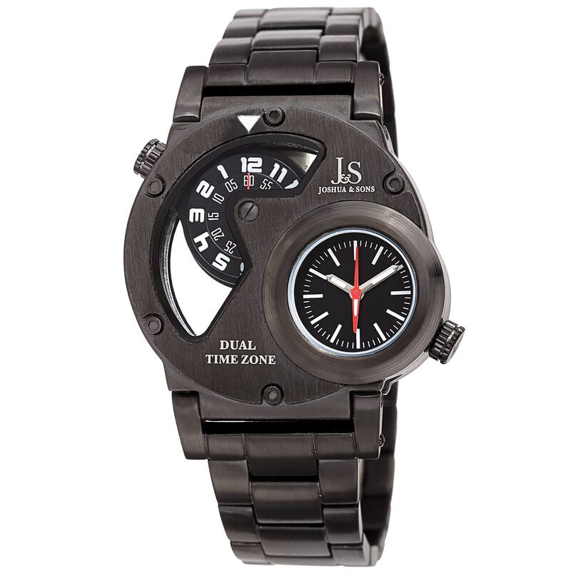 Joshua & Sons Men's Dual Time Transparent Stainless Steel Black Bracelet Watch