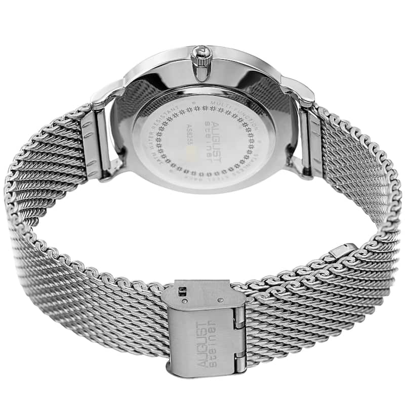 August Steiner Men's Date Multifunction Silver-tone Stainless Steel Mesh Strap Watch