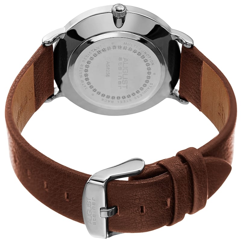 August Steiner Men's Date Multifunction Brown Leather Strap Watch