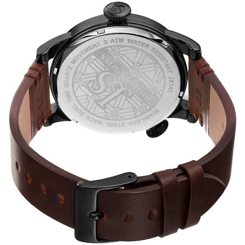 Joshua & Sons Men's Dual Time Brown Leather Strap Watch