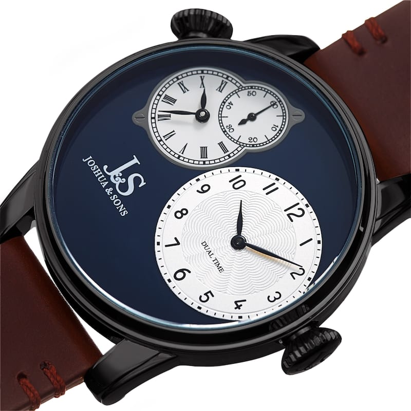 Joshua & Sons Men's Dual Time Brown Leather Strap Watch