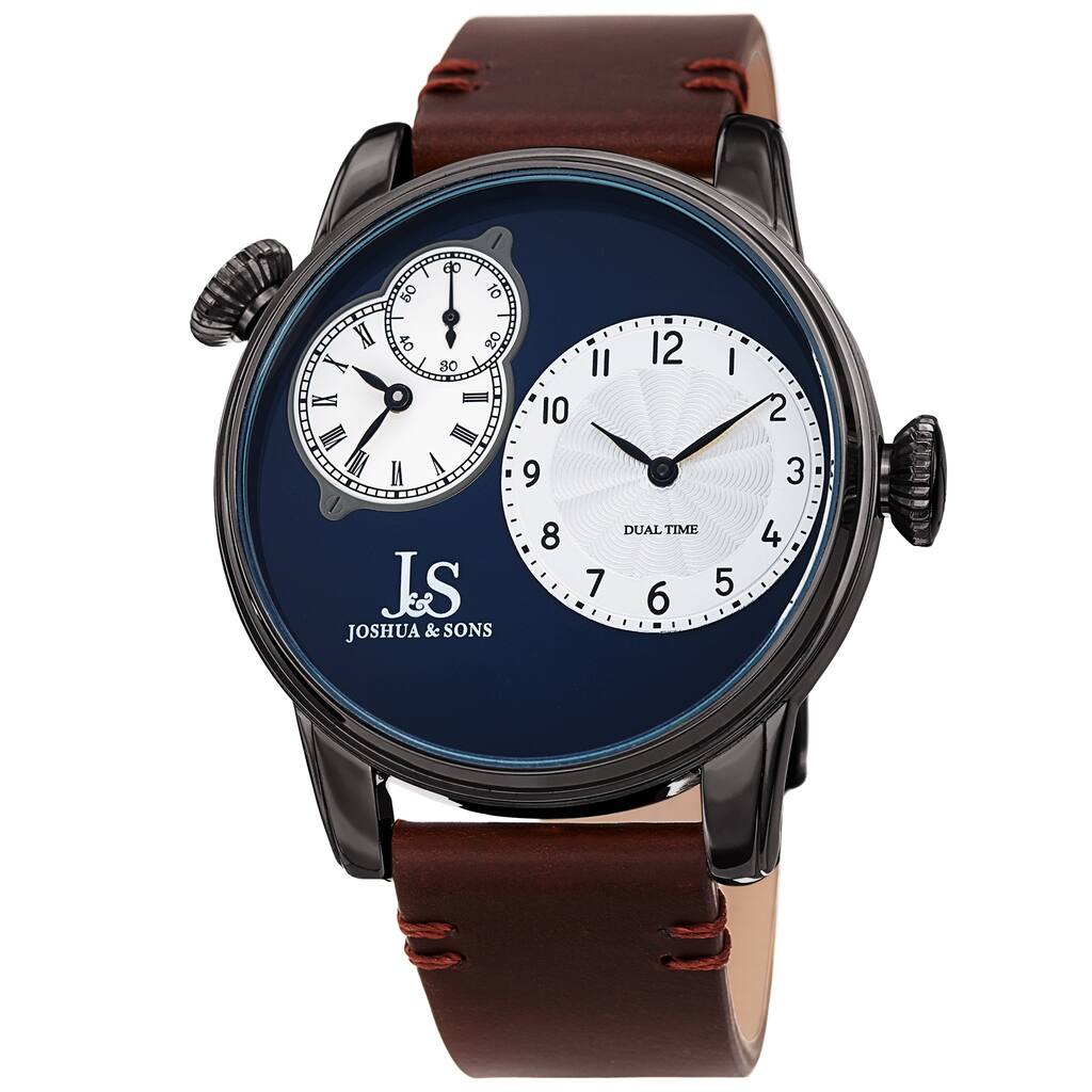 Joshua & Sons Men's Dual Time Brown Leather Strap Watch