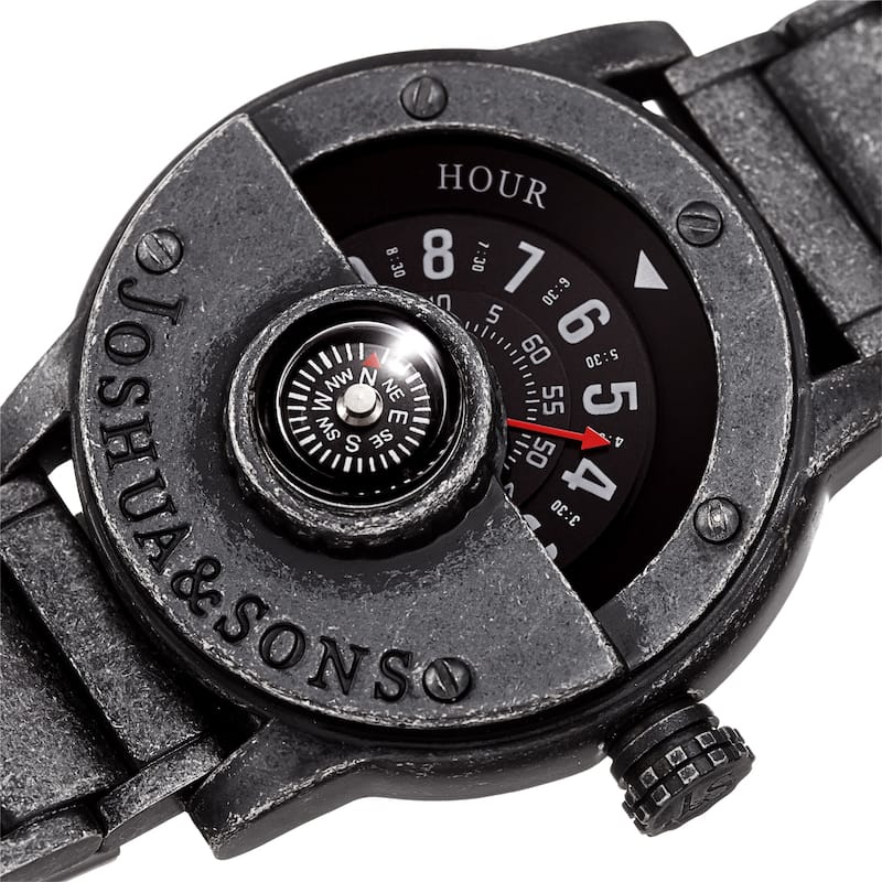 Joshua & Sons Men's Rotating Wheel Compass Antique Style Bracelet Watch