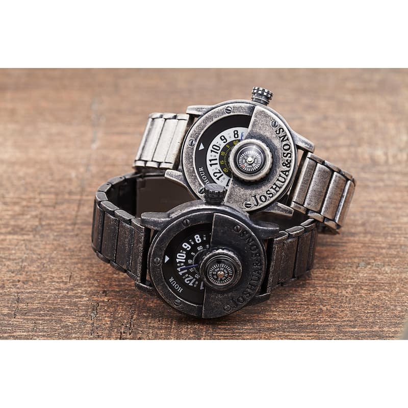 Joshua & Sons Men's Rotating Wheel Compass Antique Style Bracelet Watch
