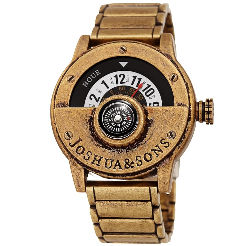 Joshua & Sons Men's Rotating Wheel Compass Antique Style Bracelet Watch