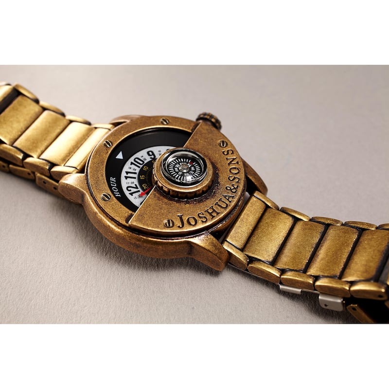 Joshua & Sons Men's Rotating Wheel Compass Antique Style Bracelet Watch