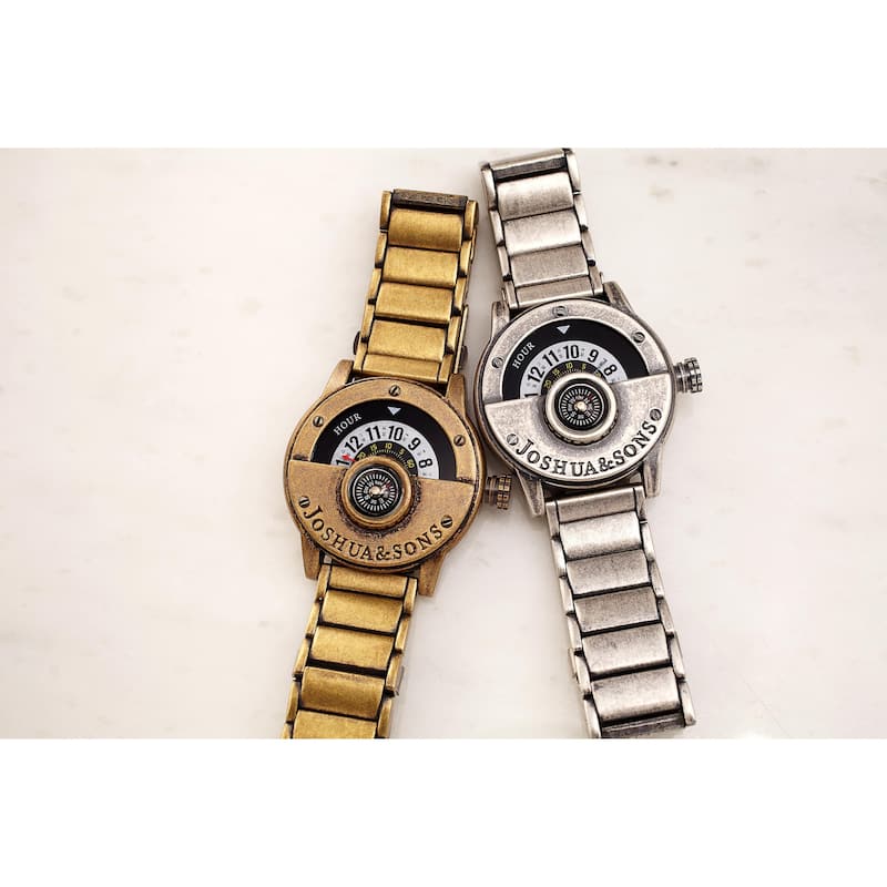 Joshua & Sons Men's Rotating Wheel Compass Antique Style Bracelet Watch