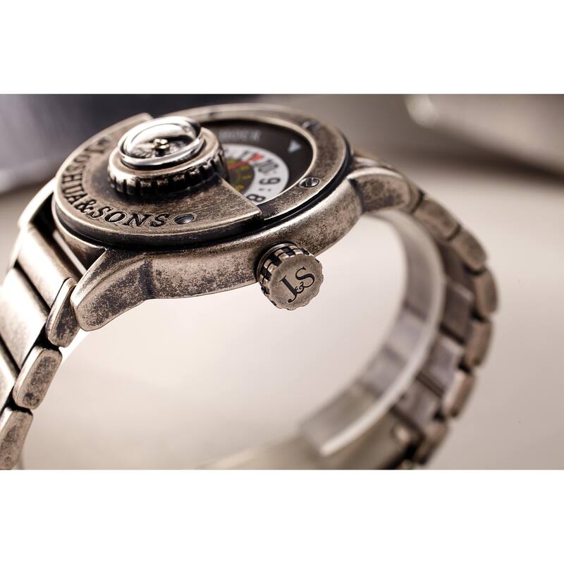 Joshua & Sons Men's Rotating Wheel Compass Antique Style Bracelet Watch