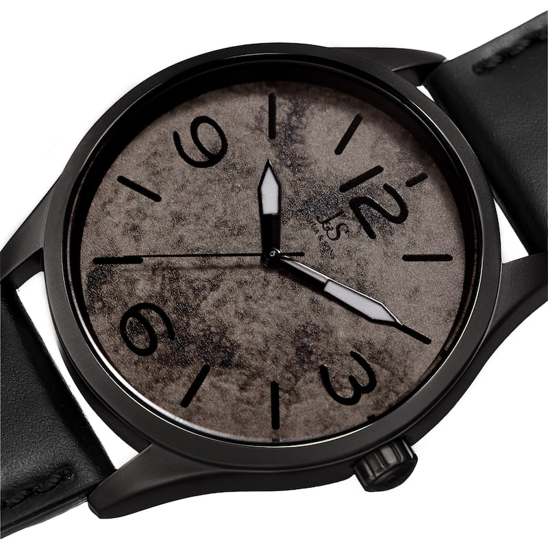 Joshua & Sons Men's Marble Designed Black Leather Strap Watch