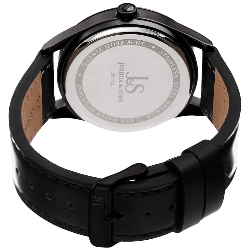 Joshua & Sons Men's Marble Designed Black Leather Strap Watch