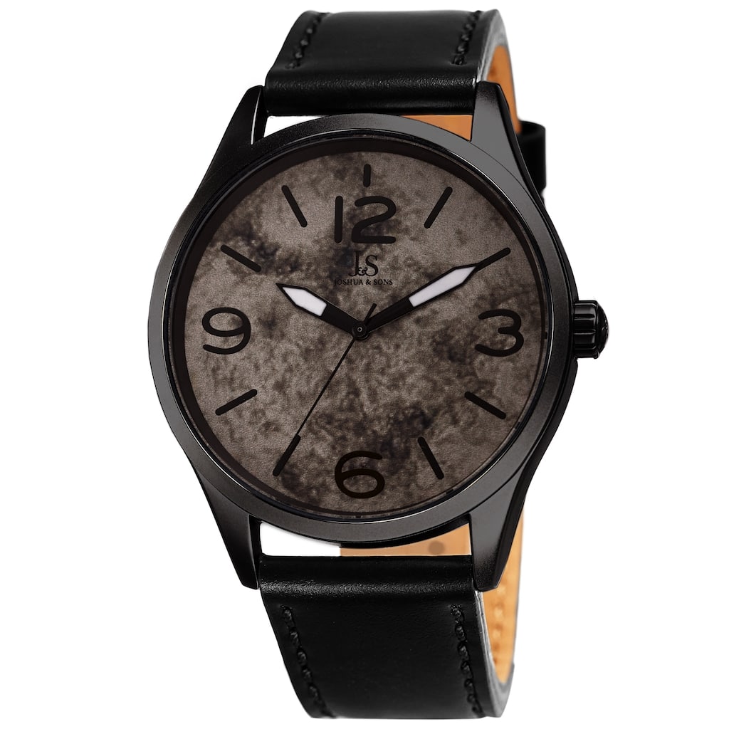 Joshua & Sons Men's Marble Designed Black Leather Strap Watch