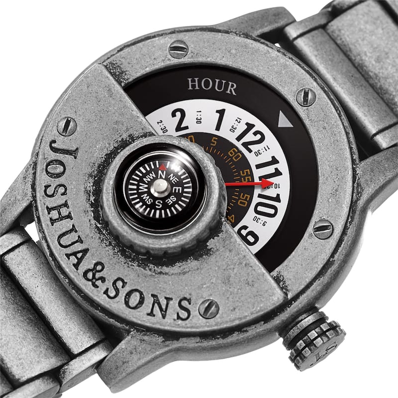 Joshua & Sons Men's Rotating Wheel Compass Antique Style Silver-tone Bracelet Watch
