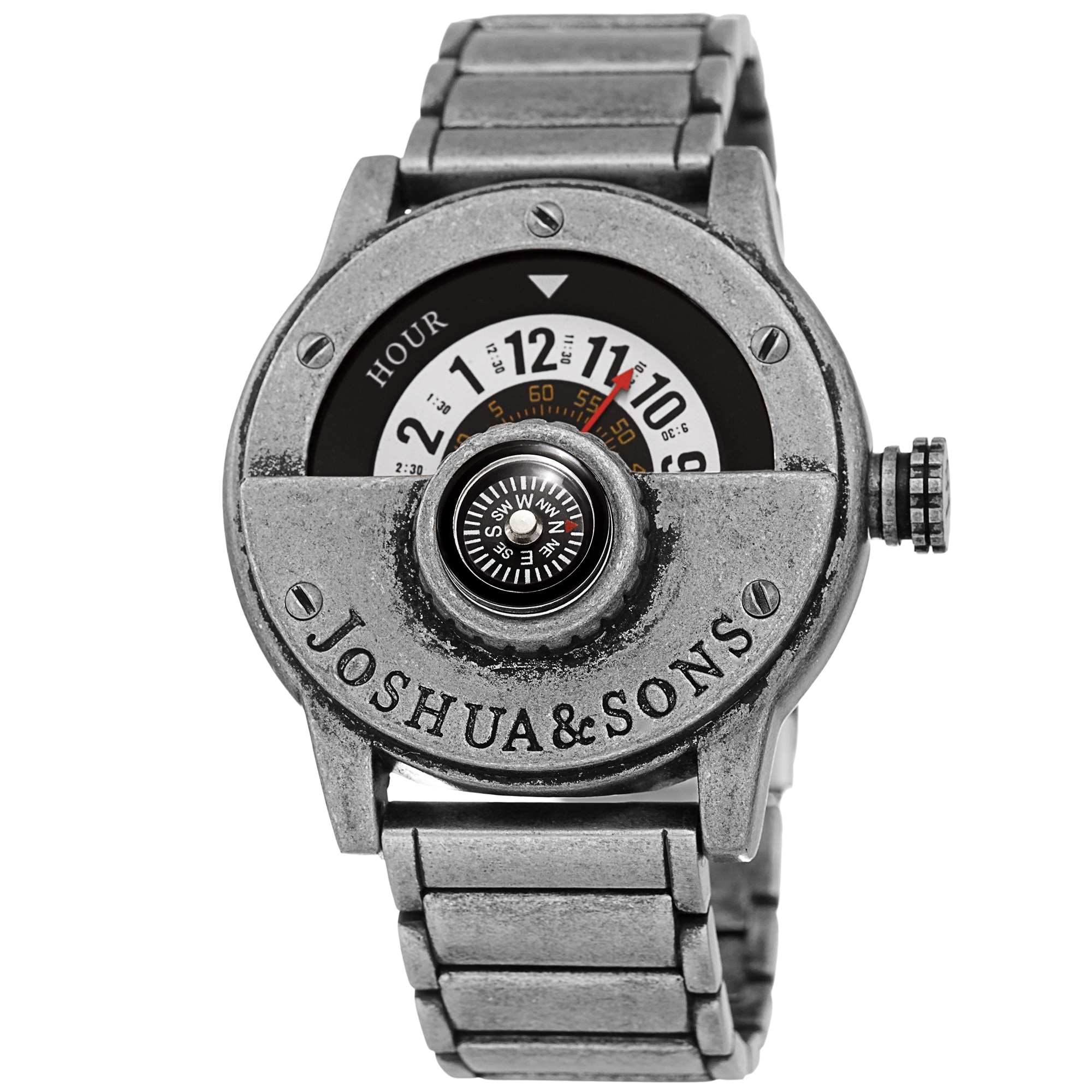 Joshua Sons Men's Rotating Wheel Compass Antique Style Silver