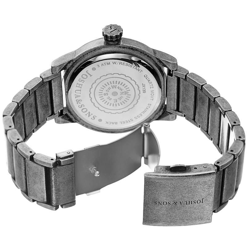 Joshua & Sons Men's Rotating Wheel Compass Antique Style Silver-tone Bracelet Watch