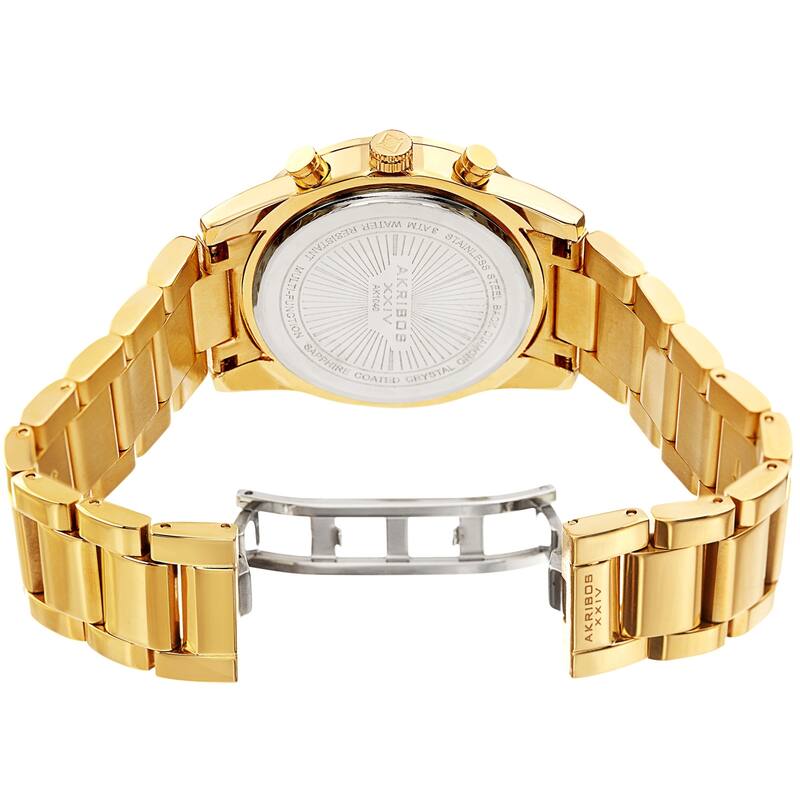 Akribos XXIV Men's Diamond Date Beaded Gold-tone Bracelet Watch
