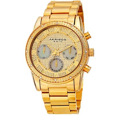 Akribos XXIV Men's Diamond Date Beaded Gold-tone Bracelet Watch