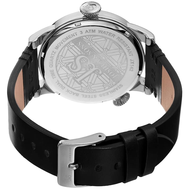 Joshua & Sons Men's Dual Time Black Leather Strap Watch
