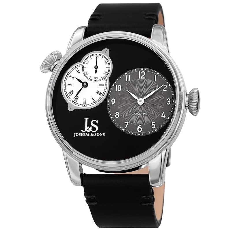 Joshua & Sons Men's Dual Time Black Leather Strap Watch