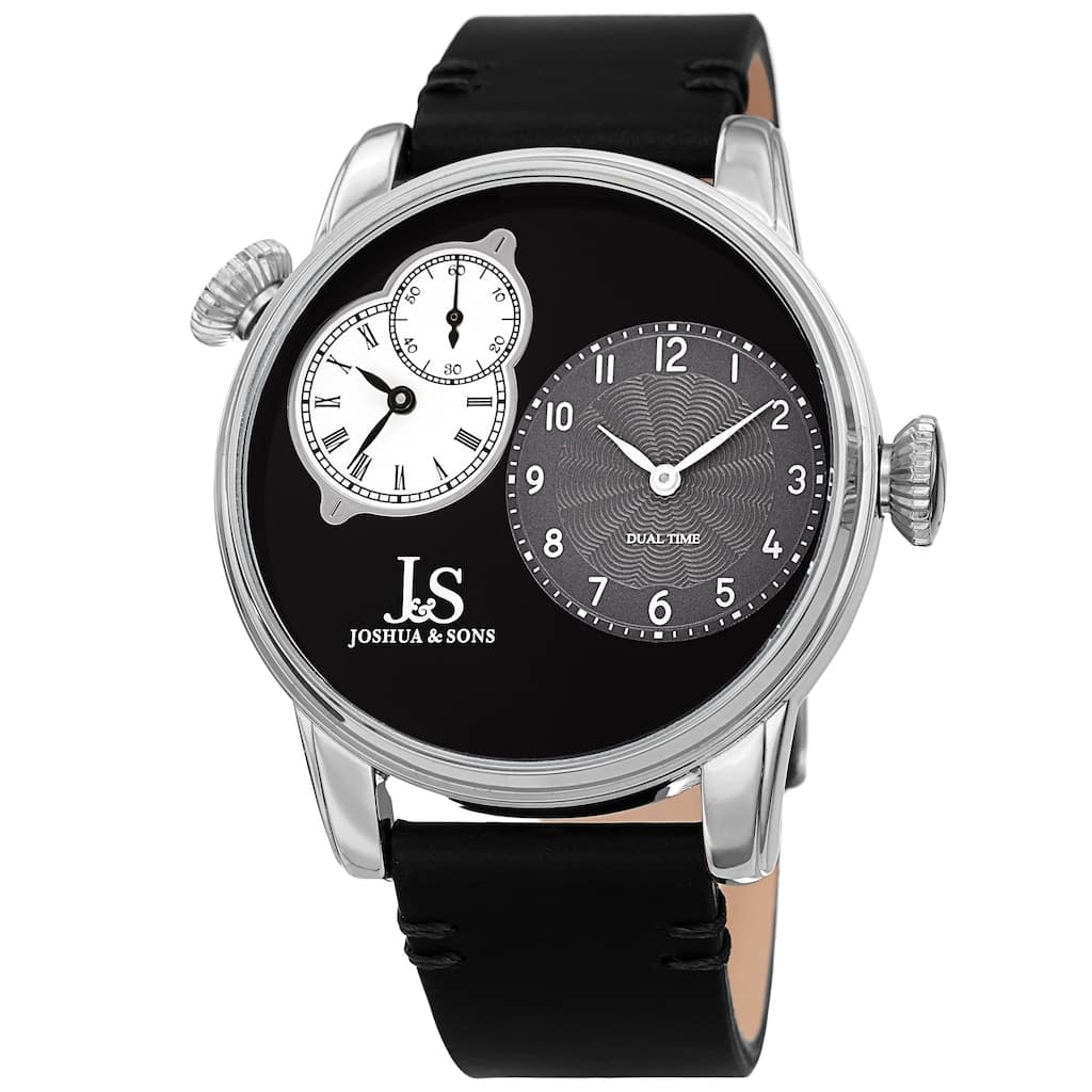 Joshua & Sons Men's Dual Time Black Leather Strap Watch