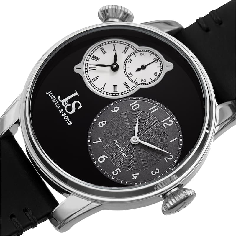 Joshua & Sons Men's Dual Time Black Leather Strap Watch