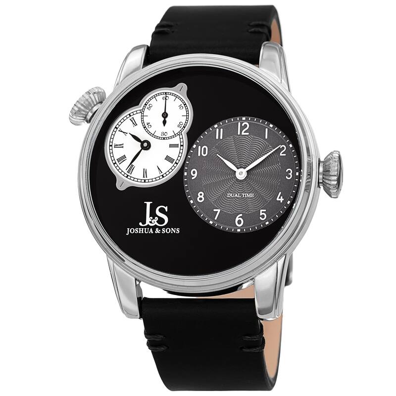 Joshua & Sons Men's Dual Time Black Leather Strap Watch