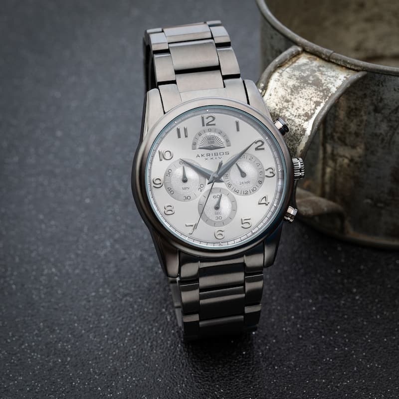 Akribos XXIV Men's Rugged Chronograph Black Stainless Steel Bracelet Watch