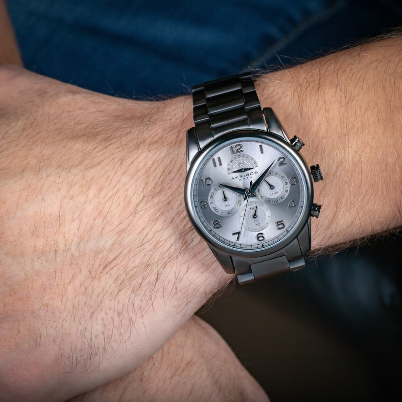 Akribos XXIV Men's Rugged Chronograph Black Stainless Steel Bracelet Watch