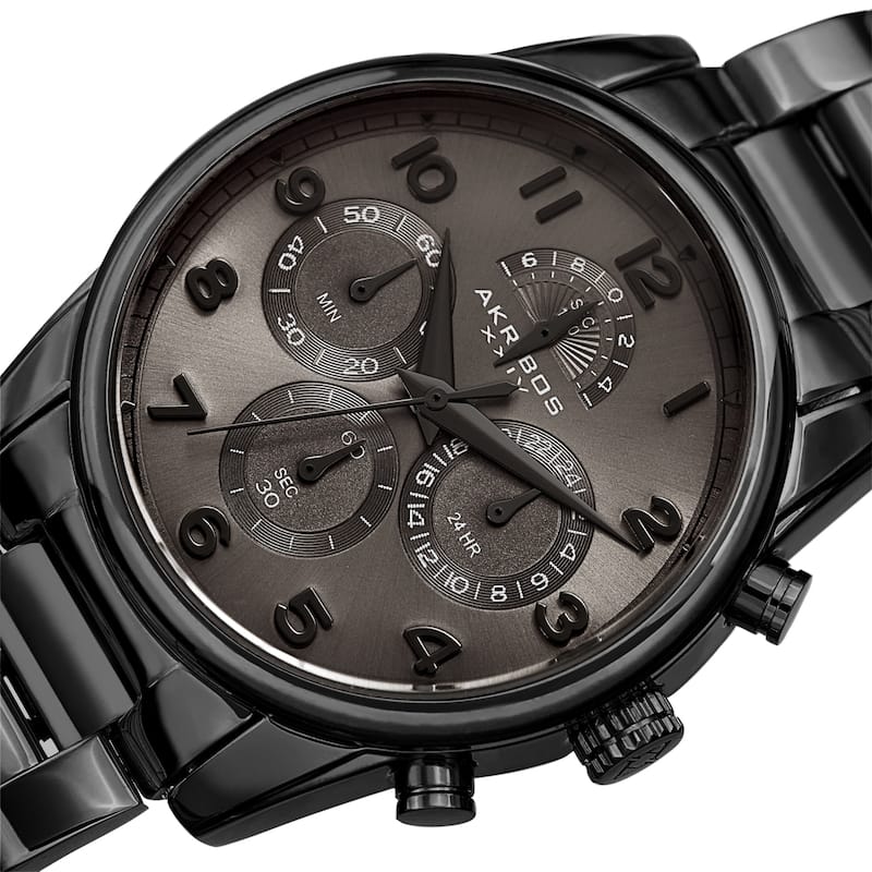 Akribos XXIV Men's Rugged Chronograph Black Stainless Steel Bracelet Watch - Black