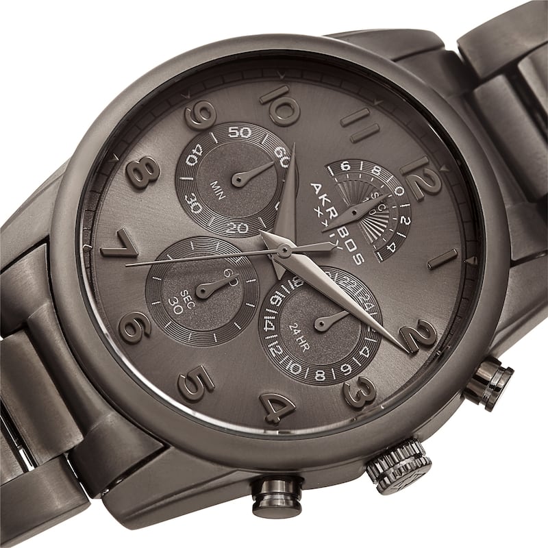 Akribos XXIV Men's Rugged Chronograph Black Stainless Steel Bracelet Watch