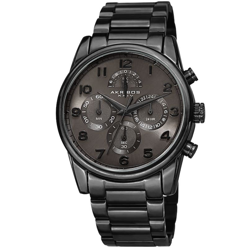 Akribos XXIV Men's Rugged Chronograph Black Stainless Steel Bracelet Watch