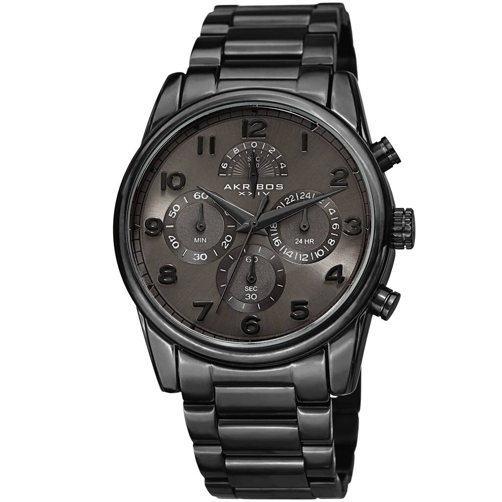 Akribos XXIV Men's Rugged Chronograph Black Stainless Steel Bracelet Watch