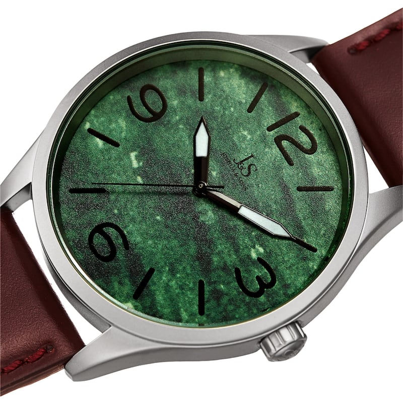 Joshua & Sons Men's Marble Designed Brown Leather Strap Watch
