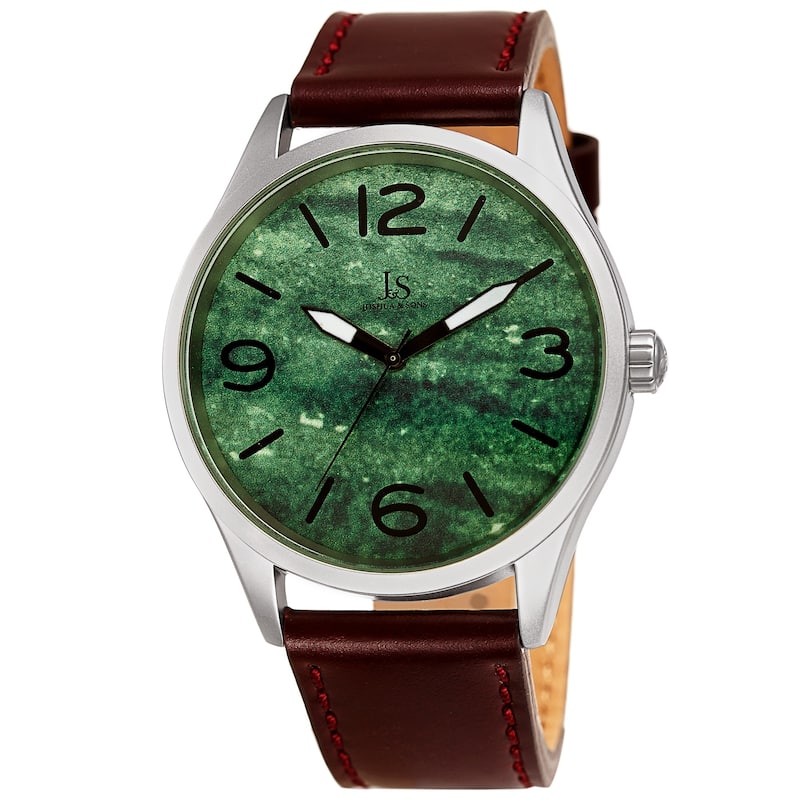 Joshua & Sons Men's Marble Designed Brown Leather Strap Watch