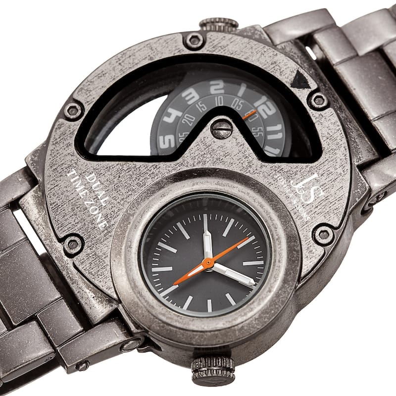 Joshua & Sons Men's Dual Time Transparent Stainless Steel Grey Bracelet Watch