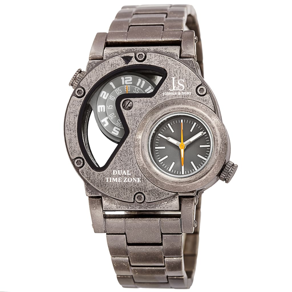 Joshua & Sons Men's Dual Time Transparent Stainless Steel Grey Bracelet Watch