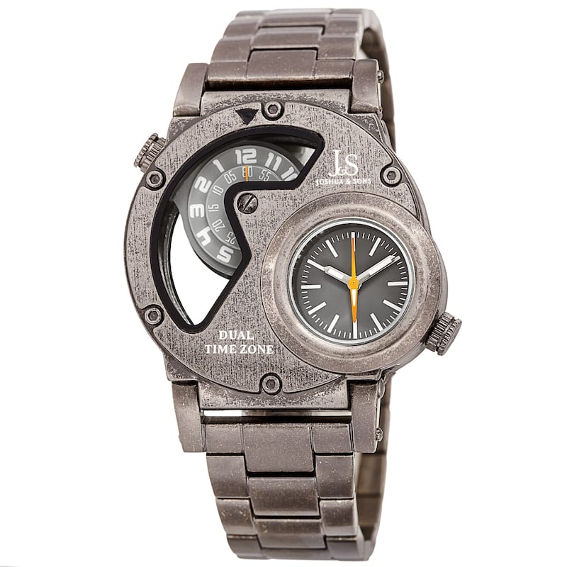 Joshua & Sons Men's Dual Time Transparent Stainless Steel Grey Bracelet Watch