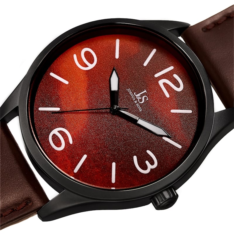 Joshua & Sons Men's Marble Designed Brown Leather Strap Watch