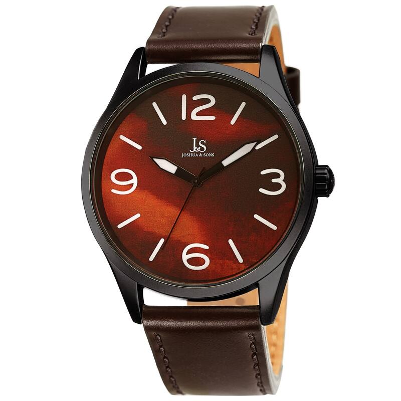 Joshua & Sons Men's Marble Designed Brown Leather Strap Watch