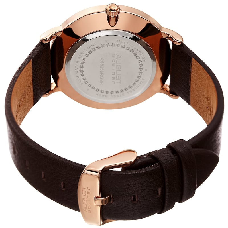 August Steiner Men's Date Multifunction Brown Leather Strap Watch