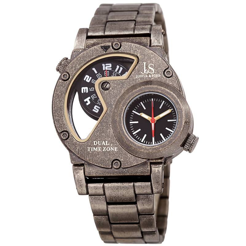 Joshua & Sons Men's Dual Time Transparent Stainless Steel Gold-tone Bracelet Watch