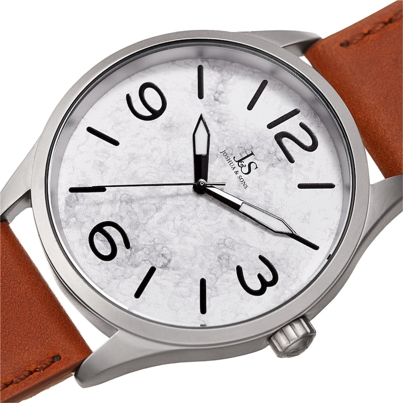 Joshua & Sons Men's Marble Designed Tan Leather Strap Watch