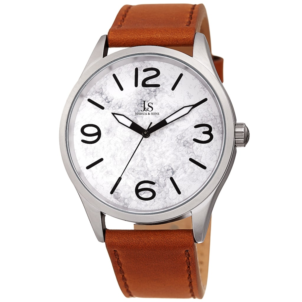 Joshua & Sons Men's Marble Designed Tan Leather Strap Watch
