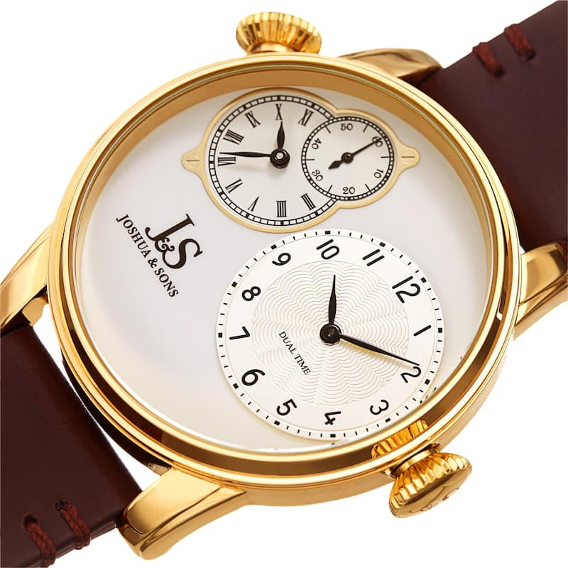 Joshua & Sons Men's Gold-tone Dual Time Leather Strap Watch