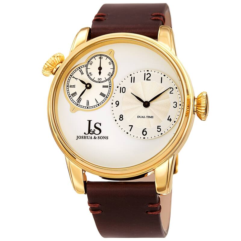 Joshua & Sons Men's Gold-tone Dual Time Leather Strap Watch