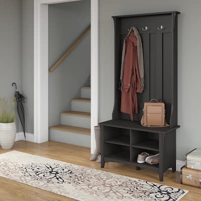 Hall Tree with Storage Bench in Vintage Black - 31.73"L x 15.75"W x 68.12"H - 31.73"L x 15.75"W x 68.12"H
