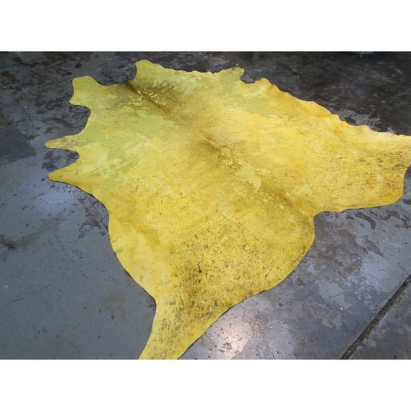 Shop Distressed Yellow Large Real Natural Cowhide Rug Area Rugs